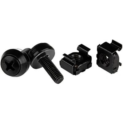 Image of StarTech.com M5 Cage Nuts and Screw 12 mm Rack Screws 50 Pack Black Replacement Serve (CABSCREWM5B)