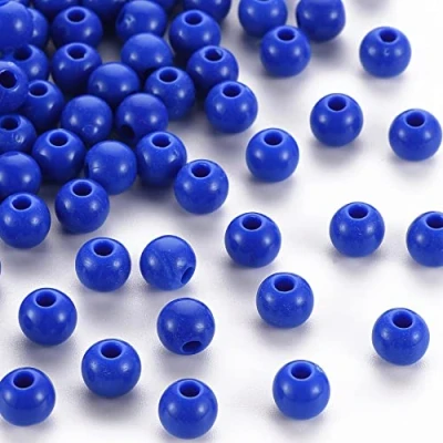 Image of Pack of 200 Opaque Acrylic 6mm Round Large Hole Beads Blue