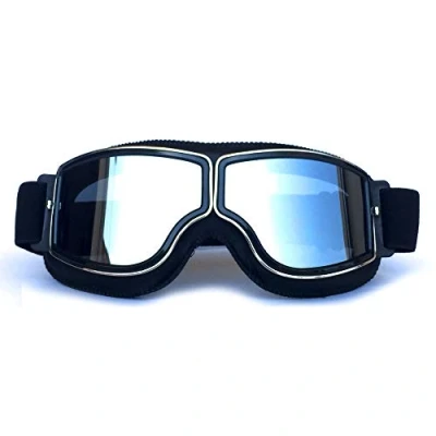 Image of HONCENMAX Vintage Goggles Sports Sunglasses Helmet Steampunk Eyewear for Outdoor Motocross Racer Motorcycle Retro Black Frame Sliver Lens