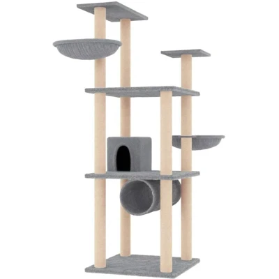Image of vidaXL Cat Tree with Sisal Scratching Posts Light Grey 141 cm
