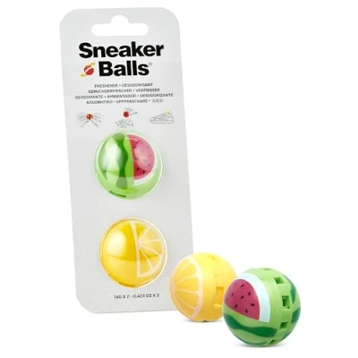 Image of Sneaker Balls Shoe Deodorizer &amp; Freshener Balls, Odor Eliminator for Shoes/Gym Bags/Lockers, Small 3.8cm Diameter, Quick Twist Action, Long Lasting 90 Day Fresh Scent Watermellon/Lemon