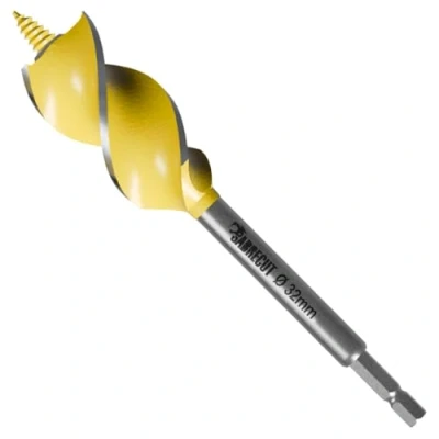 Image of 1 x SabreCut SCAG032 32mm 165mm Wood Auger Quad Flute Self Feed Tip Grooved Hex Shank Drill Bit for High Speed Drilling in and MDF