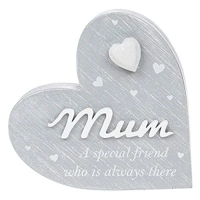 Image of Joe Davies Cherished Hearts Freestanding Cool Grey Heart Plaque Mum A Special Friend Who Is Always There Inspirational Quote for the Home