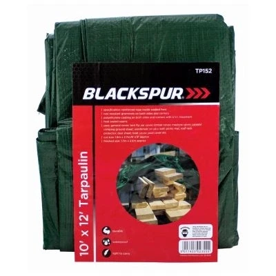 Image of Green 10ft x 12ft Waterproof Tarpaulin By Blackspur