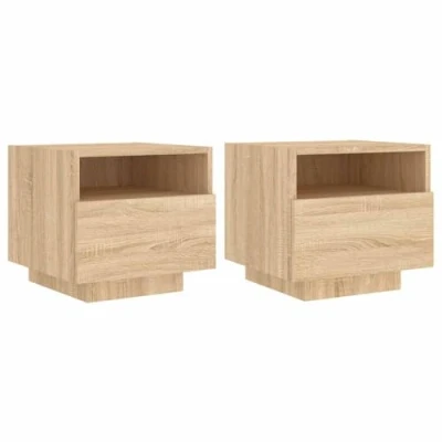 Image of vidaXL Bedside Cabinets with LED Lights in Sonoma Oak Seamless Addition to Modern Bedrooms Storage Space for Books, Remotes and More