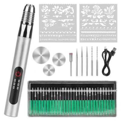 Image of OBDResource Electric Engraving Pen Tool Kit, Cordless USB Rechargeable Engraver Kit Rotary Etching Drill Mini DIY Crafting for Wood Glass Metal Stone Plastic Jewelry and Nails