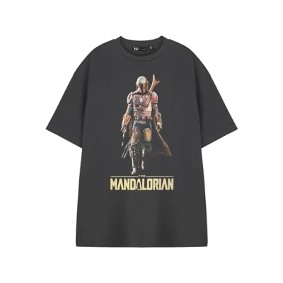 Image of Star Wars Mens Grey Short Sleeved T Shirt The Mandalorian Graphic Tee Classic Sci Fi Apparel Boba Fett Darth Vader Luke Skywalker Movie Merchandise Gift