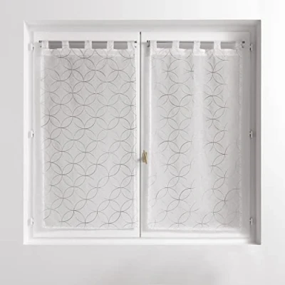 Image of Douceur d&#039;Intérieur Pair of 60 x 120 cm Sandblasted Embroidered Olympic Grey Tab Top Curtains