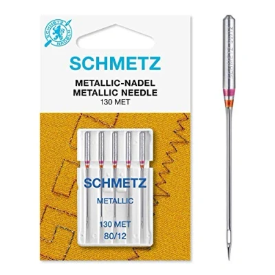 Image of Sewing Machine Needles Schmetz Metallic (Metafil), Size: 80/12, 3 Packets for The Price of 2! Includes Large Needle Threader