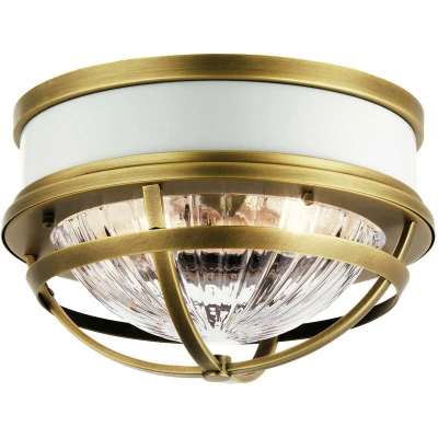 Image of Kichler Tollis Bowl Semi Flush Ceiling Light Natural Brass &amp; White