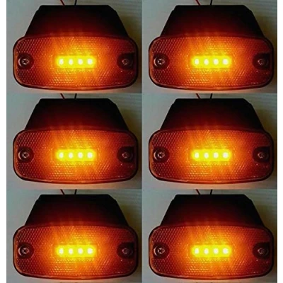 Image of 24/7Auto 6 pieces 4 LEDs ORANGE 12V 24V side outline marker lights with BRACKETS trailer chassis truck lorry caravan E marked