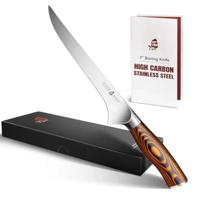 Image of TUO Boning Knife Fillet 7 inches Flexible Fish German High Carbon Stainless Steel Kitchen with Ergonomic Pakkawood Handle Fiery Phoenix Series