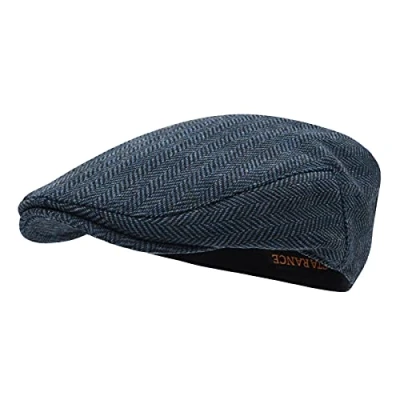Image of STARANCE Men Hat Wool Blend Newsboy Ivy Tweed Flat Cap, Herringbone Navy, 7.75