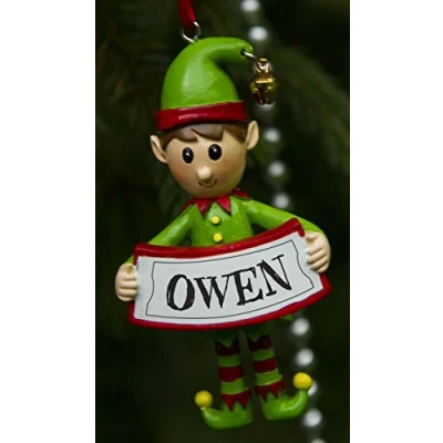 Image of Boxer Gifts Owen Elf Christmas Tree Decoration Xmas Bauble Ornament Gift One for The Whole Family, Ceramic, Multi Colour, 8 x 4.5 2 cm