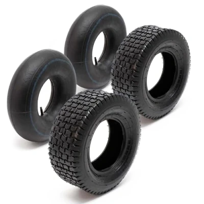 Image of Lawn Mower Tyre Set 2 Tyres with Inner Tubes Straight Valves 16x6.50 8 4PR