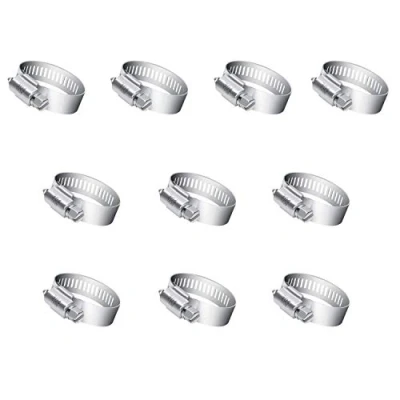 Image of Hose Clamp, 10 Pieces Stainless Steel Adjustable 19 29mm Range Worm Gear Fuel Line Clamp for Plumbing, Automotive and Mechanical Applications
