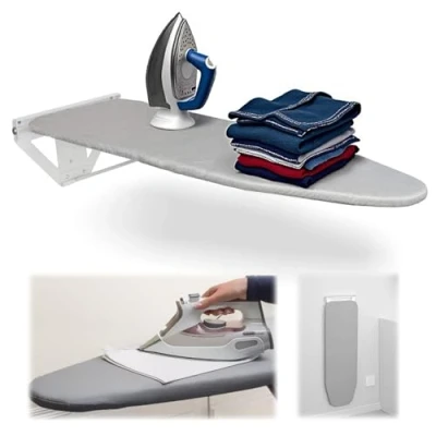 Image of mosegor Folding Ironing Board Wall Mounted 100 cm x 30 17 Table 90 Rotatable with Heat Resistant Cover Space Saving Quick and Easy Grey