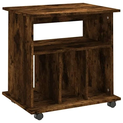 Image of vidaXL Rolling Cabinet/File Storage/Organizer Smoked Oak Engineered Wood 60 x 45 cm for Office/Bedroom/Living Room Lockable Castors