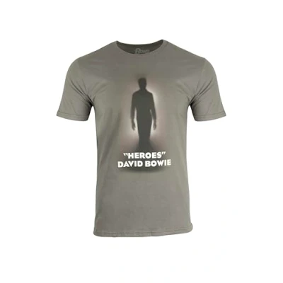 Image of David Bowie Heroes Grey Weathered Effect Silhouette Official T Shirt (UK, Alpha, M, Regular, Grey)