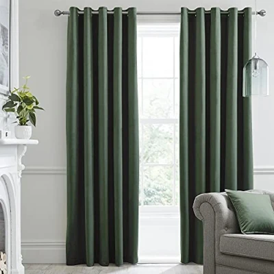 Image of Laurence Llewelyn Bowen Montrose Blackout, W66 x L72 (168 183cm), Velvet Living Room &amp; Bedroom, Dark Thermal/Eyelet Curtains, Polyester, Olive Green