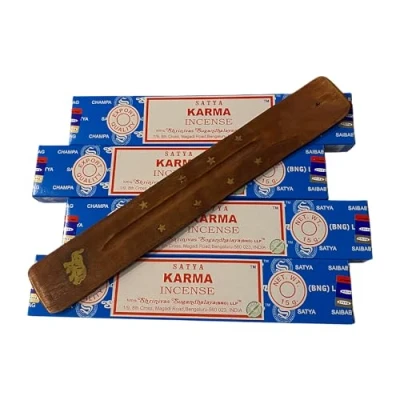 Image of VIE Satya Incense Sticks, 4 Packs x 15g, with Holder, Karma