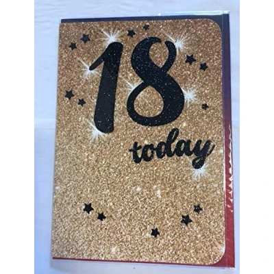 Image of Mens Male Age 18 18th Eighteen Eighteenth Today Birthday Card Black Words Glitter Detail(OTB17467)