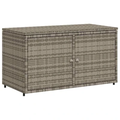 Image of vidaXL Grey Garden Storage Cabinet, Outdoor Weather Resistant Box/Cupboard with Ample Space, Poly Rattan Material and Powder Coated Steel Frame