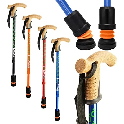 Image of Flexyfoot Shock Absorbing Cork Handle Walking Stick Improved Comfort, Grip, Safety Colour: Blue