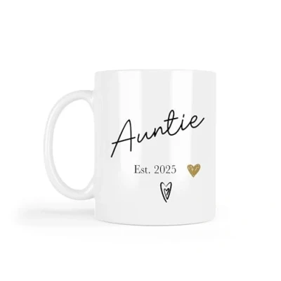 Image of UNIQUEPGIFTS New Auntie Gift, to Be Mug, Birthday Pregnancy Reveal 11 Oz White Ceramic Mugs (Auntie Est. 2025 (1 Mug))