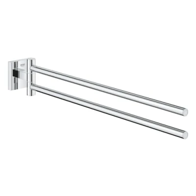 Image of GROHE Start Cube Towel Bar Bathroom Wall Mounted Holder with 2 Swivel Arms (Metal, Concealed Fastening, Including Screws and Dowels, Durable Sparkling Sheen), Size 438 mm, Chrome, 40976000
