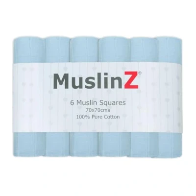 Image of MuslinZ 6PK Baby Muslin Squares, Burp Cloths, Soft, Absorbent and Breathable 100% Cotton 70x70cm (Blue)