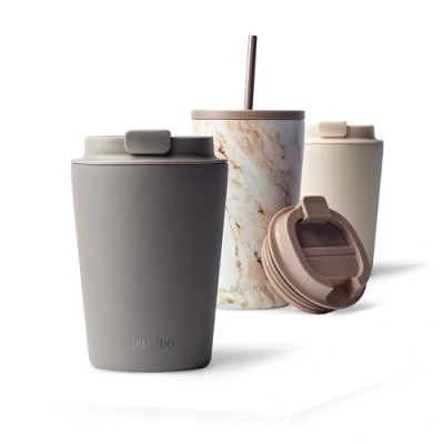 Image of MAMEIDO Coffee Cup Travel Mug 350ml, 470ml &amp; 700ml Leakproof Mug, Stainless Steel Mugs for Hot Drinks BPA Free (Taupe Grey, 0,35l)