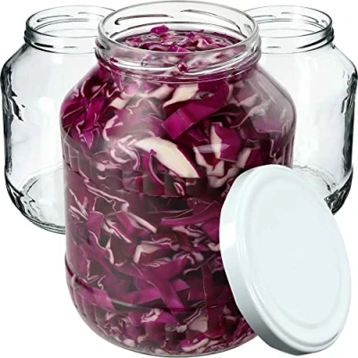 Image of KADAX Glass Jars 1.7 L, Large with Wide Mouth for Preserving, Pickling and Fermenting, Storage Pickles Sauerkraut (Set of 8, White Lids)