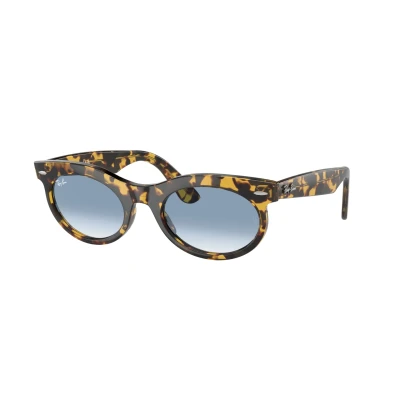 Image of Ray Ban Wayfarer OVAL Unisex Sunglasses, Size: 53, Yellow havana/clear blue