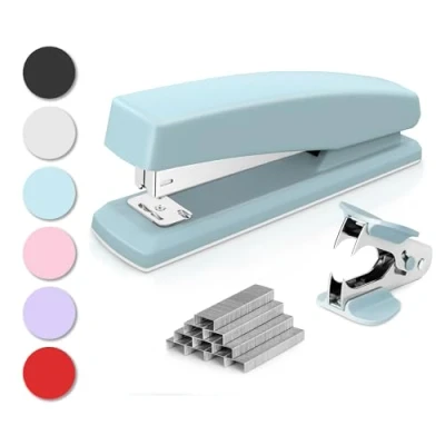Image of Deli Stapler, Desktop Office 25 Sheet Capacity, Includes 1000 Staples and Staple Remover, Blue