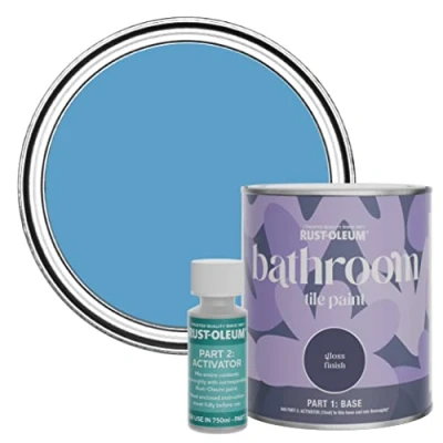 Image of Rust Oleum Blue Water Resistant Bathroom Tile Paint in Gloss Finish Cerulean 750ml