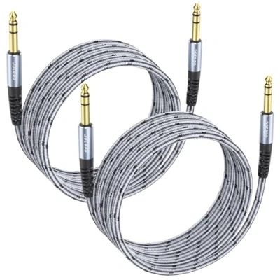 Image of JOLGOO 1/4 inch TRS Instrument Cable 2 Pack, Quarter Audio Cable, 6.35 Balanced Interconnect Line for Electric Guitar, Bass, Keyboard, Mixer, Amplifier, Speaker, Mandolin, 15 FT/4.5M