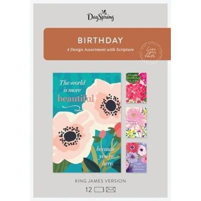 Image of DaySpring Beautiful Birthday 4 Design Assortment with Scripture King James Version 12 Boxed Cards and Envelopes (J5129)