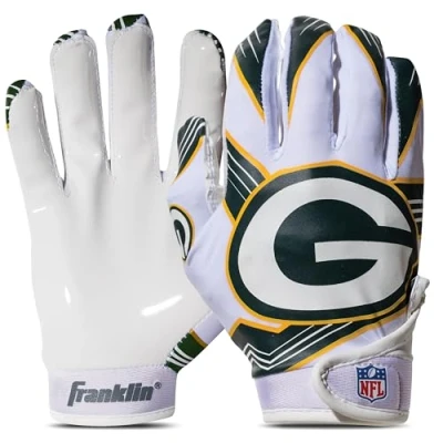 Image of Franklin Sports NFL Green Bay Packers Youth Receiver Gloves,White,Medium