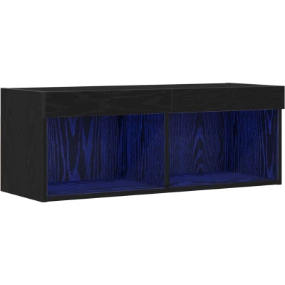 Image of vidaXL TV Wall Cabinet with LED Lights Black Oak 80x30x30 cm
