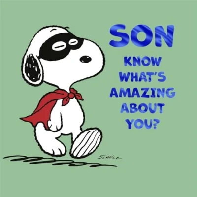 Image of Cards Hallmark Peanuts Snoopy Son Birthday Know what&#039;s amazing about you?