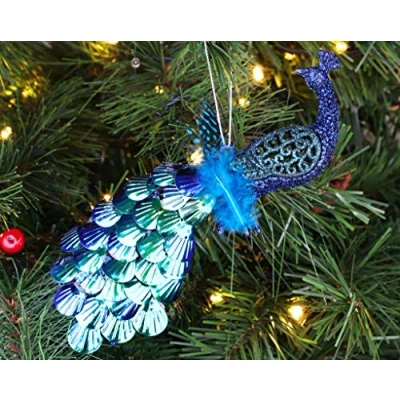 Image of Christmas Concepts® 20cm Peacock Decoration With Jewelled Tail Luxury Tree Decorations (Midnight Blue Sequins, Pack of 1)