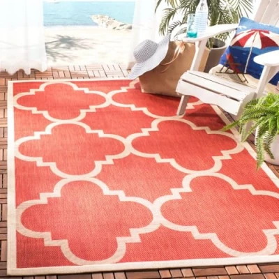 Image of SAFAVIEH Trellis Rug for Indoor &amp; Outdoor Courtyard Collection, Short Pile, in Red color, 160 X 231 cm