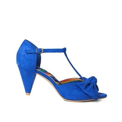 Image of Joe Browns Women&#039;s Bow Front T Bar Peep Toe Shoes Heeled Sandals Pump, Blue, 8 UK