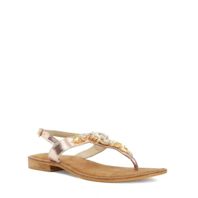 Image of Dune Ladies Larva Gem Embellished Studded Thong Sandals Size UK 4 Flat Heel Casual Rose Gold