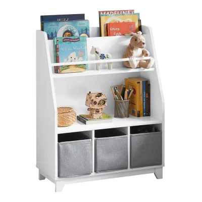 Image of SoBuy Children Kids Bookcase Bookshelf Toy Shelf Storage Display with 3 Fabric Drawers in Grey W63 x D28 H80cm KMB34 W