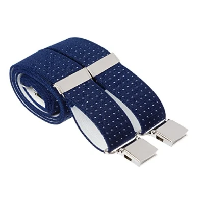 Image of Navy Blue Trouser Braces Mens Suspenders Pin Dot Strong Elastic Heavy Duty Clips (Standard (44 Inches Long), Blue)