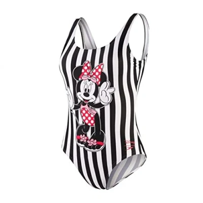 Image of Speedo Women&#039;s Placement U Back Swimsuit, Minnie Stripe Black/Red/Pink/White, 30 (UK 8)