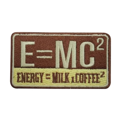 Image of E=MC2 Energy Milk Coffee Patch, Lover Funky Patch Humourous Quotes Patch,Embroidered Iron on Sew Badge for Clothes etc 9x5cm