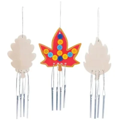Image of Baker Ross AV366 Leaf Wooden Windchimes, Perfect for Children to Design and Decorate, Ideal School, Home Craft Group Activities (Pack of 4), Assorted